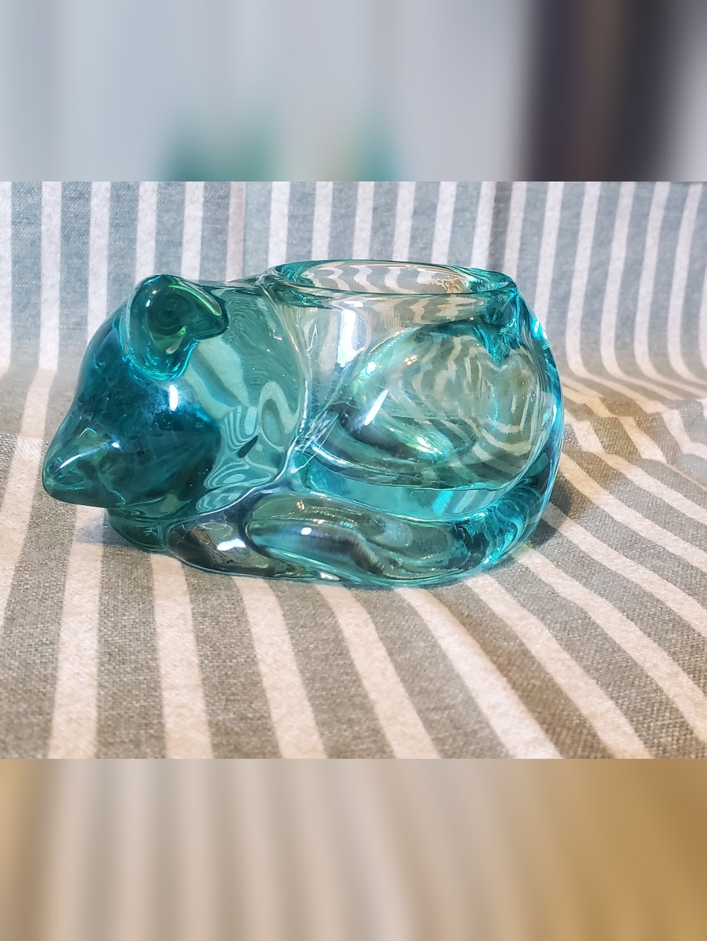 Teal Sleeping Cat Votive Tea Light Candle Holder - Picture 2 of 12